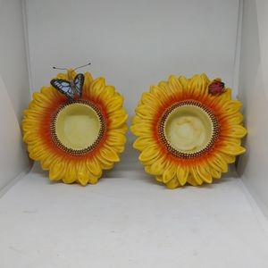 Set Of 2 PartyLite Sunflower Buddies Ladybug/ Butterfly Tealight Candle Holder B